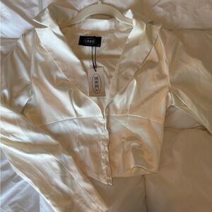 Cider Ivory Satin Button-Up Top